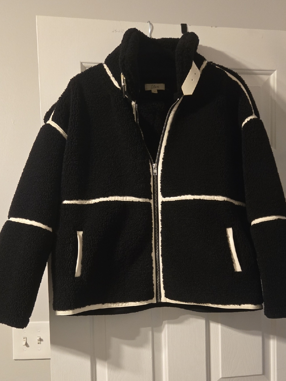 Elan Black Sherpa Jacket with White Trim